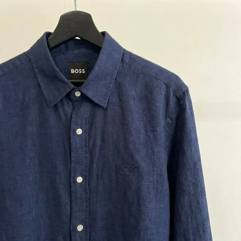 Hugo Boss 100% Linen Vintage Shirt, Navy